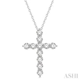 4 Ctw Round Cut Diamond Cross Pendant in 14K White Gold with Chain