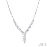 3 1/6 Ctw Triple Row Drop Round Cut Diamond Necklace in 14K White Gold