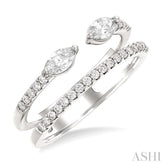1/2 Ctw Split Twin Row 2-Stone Marquise and Round Cut Diamond Fashion Ring in 14K White Gold