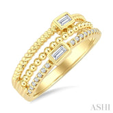 1/5 Ctw Triple Row Baguette and Round Cut Bead Bijoux Diamond Fashion Band in 10K Yellow Gold