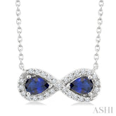 4X3 MM Pear Shape Sapphire and 1/10 Ctw Single Cut Diamond Precious Infinite Halo Pendant With Chain in 10K White Gold