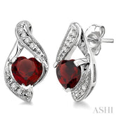 6x6 MM Heart Shape Garnet and 1/20 Ctw Single Cut Diamond Semi-Precious Earrings in 14K White Gold