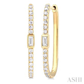 3/8 Ctw Rectangular Shape Baguette and Round Cut Diamond Fashion Hoop Earrings in 14K Yellow Gold