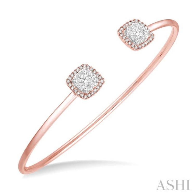 3/4 Ctw Cushion Shape Lovebright Open Cuff Diamond Bangle in 14K Rose and White Gold 3/4 Ctw Cushion Shape Lovebright Open Cuff Diamond Bangle in 14K Rose and White Gold