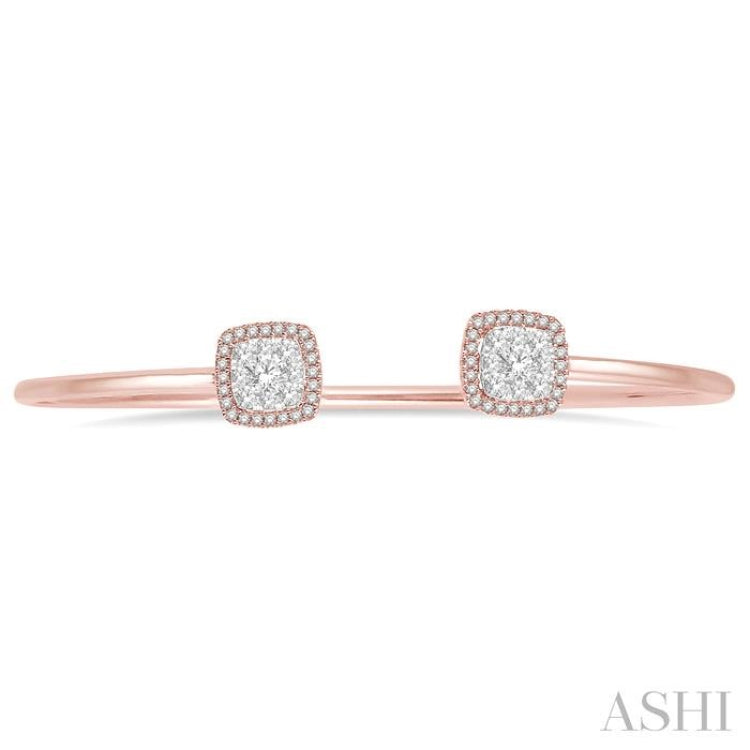3/4 Ctw Cushion Shape Lovebright Open Cuff Diamond Bangle in 14K Rose and White Gold 3/4 Ctw Cushion Shape Lovebright Open Cuff Diamond Bangle in 14K Rose and White Gold