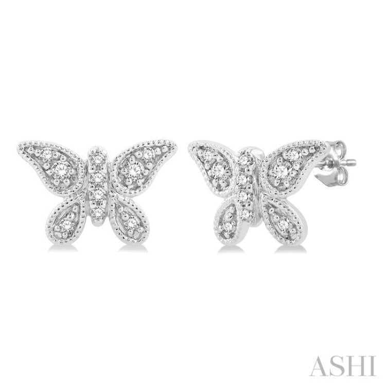 1/10 Ctw Petite Milgrain Butterfly Round Cut Diamond Fashion Stud Earring in 10K White Gold 1/10 Ctw Petite Milgrain Butterfly Round Cut Diamond Fashion Stud Earring in 10K White Gold