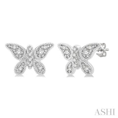 1/10 Ctw Petite Milgrain Butterfly Round Cut Diamond Fashion Stud Earring in 10K White Gold 1/10 Ctw Petite Milgrain Butterfly Round Cut Diamond Fashion Stud Earring in 10K White Gold