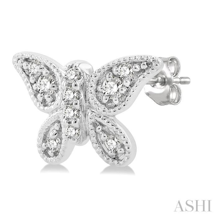 1/10 Ctw Petite Milgrain Butterfly Round Cut Diamond Fashion Stud Earring in 10K White Gold 1/10 Ctw Petite Milgrain Butterfly Round Cut Diamond Fashion Stud Earring in 10K White Gold