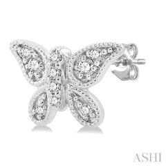 1/10 Ctw Petite Milgrain Butterfly Round Cut Diamond Fashion Stud Earring in 10K White Gold 1/10 Ctw Petite Milgrain Butterfly Round Cut Diamond Fashion Stud Earring in 10K White Gold
