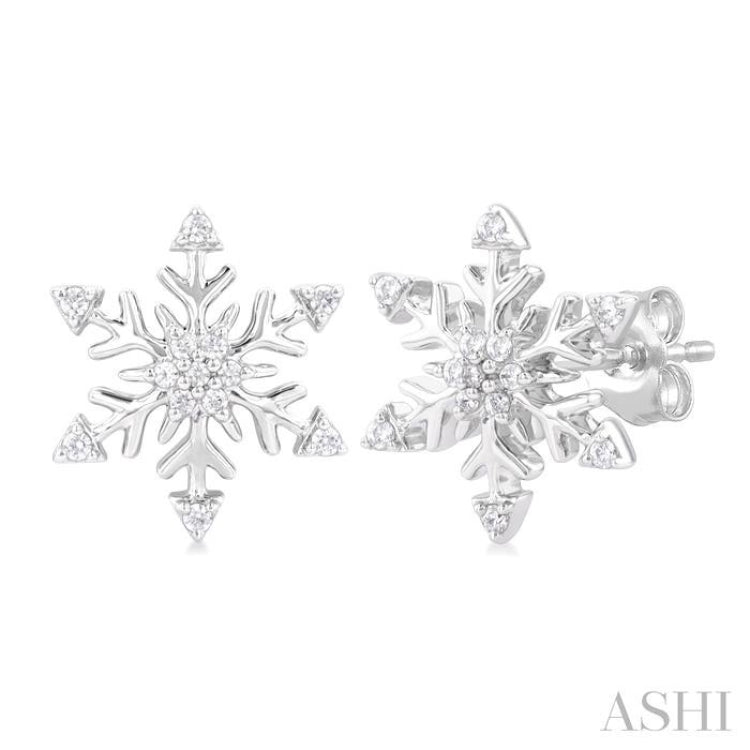1/10 Ctw Petite Snowflake Round Cut Diamond Halo Fashion Stud Earring in 10K White Gold 1/10 Ctw Petite Snowflake Round Cut Diamond Halo Fashion Stud Earring in 10K White Gold