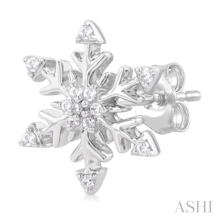 1/10 Ctw Petite Snowflake Round Cut Diamond Halo Fashion Stud Earring in 10K White Gold 1/10 Ctw Petite Snowflake Round Cut Diamond Halo Fashion Stud Earring in 10K White Gold