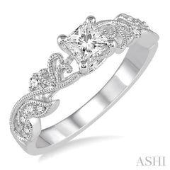 1/10 Ctw Princess Cut Center Semi-Mount Diamond Leaf Motif Engagement Ring in 14K White Gold 1/10 Ctw Princess Cut Center Semi-Mount Diamond Leaf Motif Engagement Ring in 14K White Gold