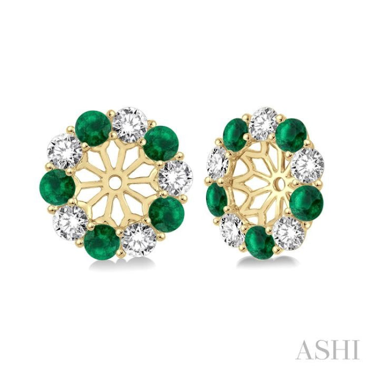 2.3 MM Round Cut Emerald and 1/2 Ctw Round Cut Diamond Precious Earrings Jacket in 14K Yellow Gold 2.3 MM Round Cut Emerald and 1/2 Ctw Round Cut Diamond Precious Earrings Jacket in 14K Yellow Gold