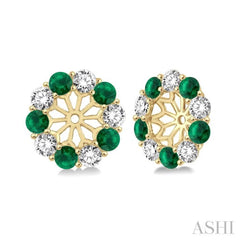 2.3 MM Round Cut Emerald and 1/2 Ctw Round Cut Diamond Precious Earrings Jacket in 14K Yellow Gold 2.3 MM Round Cut Emerald and 1/2 Ctw Round Cut Diamond Precious Earrings Jacket in 14K Yellow Gold