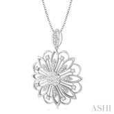 1/3 Ctw Floral Lattice Lovebright Round Cut Diamond Pendant With Chain in 14K White Gold
