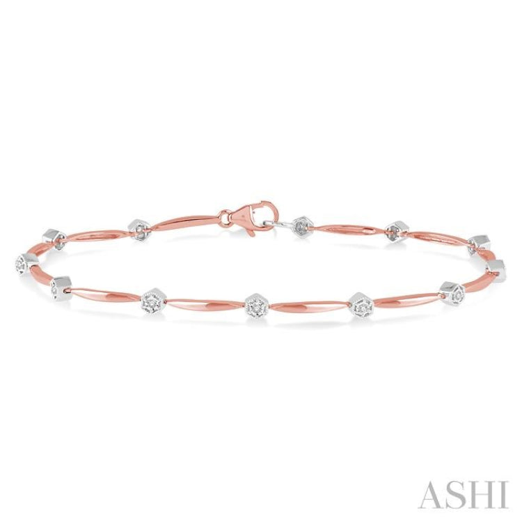 1/10 Ctw Round Cut Diamond Illusion Plate Link Bracelet in 10K Rose and White Gold 1/10 Ctw Round Cut Diamond Illusion Plate Link Bracelet in 10K Rose and White Gold