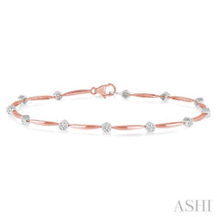 1/10 Ctw Round Cut Diamond Illusion Plate Link Bracelet in 10K Rose and White Gold 1/10 Ctw Round Cut Diamond Illusion Plate Link Bracelet in 10K Rose and White Gold