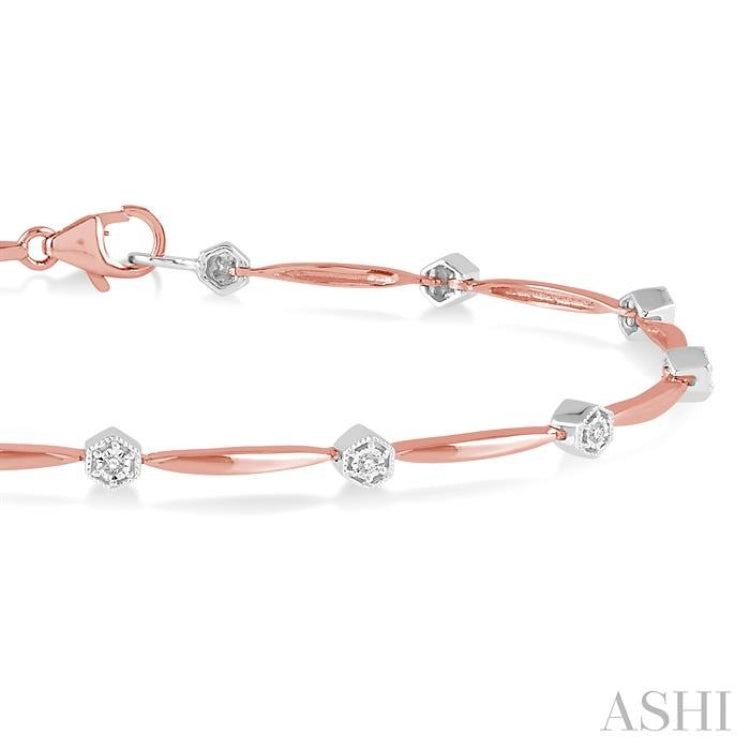 1/10 Ctw Round Cut Diamond Illusion Plate Link Bracelet in 10K Rose and White Gold 1/10 Ctw Round Cut Diamond Illusion Plate Link Bracelet in 10K Rose and White Gold