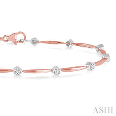 1/10 Ctw Round Cut Diamond Illusion Plate Link Bracelet in 10K Rose and White Gold 1/10 Ctw Round Cut Diamond Illusion Plate Link Bracelet in 10K Rose and White Gold