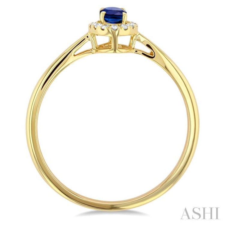 5x3 MM Oval Shape Sapphire and 1/20 Ctw Single Cut Diamond Halo Precious Ring in 10K Yellow Gold 5x3 MM Oval Shape Sapphire and 1/20 Ctw Single Cut Diamond Halo Precious Ring in 10K Yellow Gold