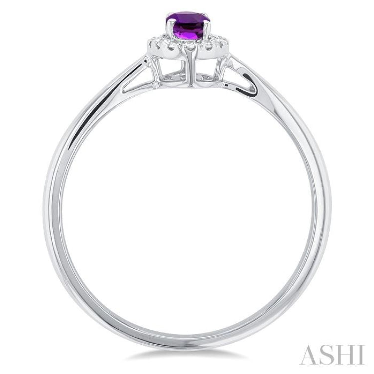 5x3 MM Oval Shape Amethyst and 1/20 Ctw Single Cut Diamond Halo Semi-Precious Ring in 14K White Gold 5x3 MM Oval Shape Amethyst and 1/20 Ctw Single Cut Diamond Halo Semi-Precious Ring in 14K White Gold