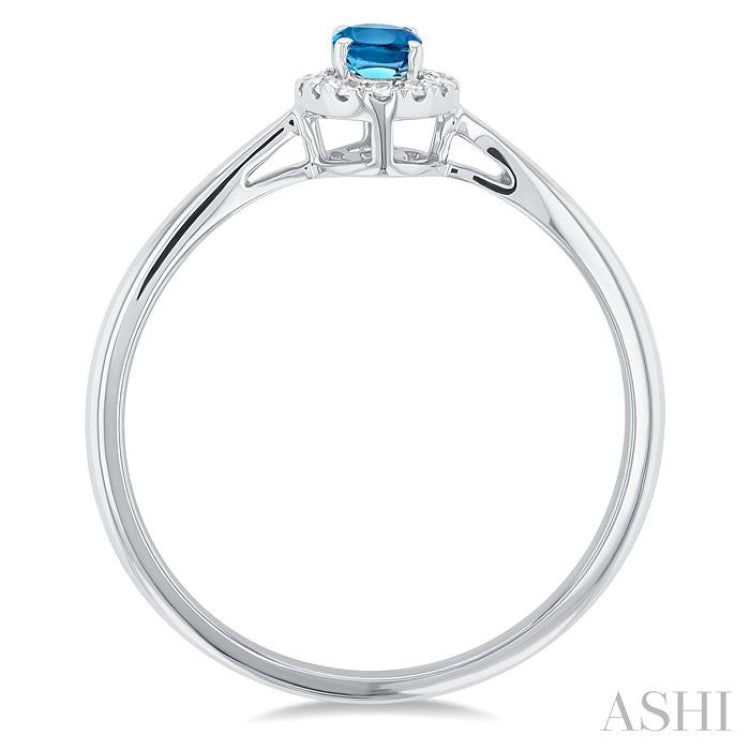 5x3 MM Oval Shape Blue Topaz and 1/20 Ctw Single Cut Diamond Halo Semi-Precious Ring in 14K White Gold 5x3 MM Oval Shape Blue Topaz and 1/20 Ctw Single Cut Diamond Halo Semi-Precious Ring in 14K White Gold