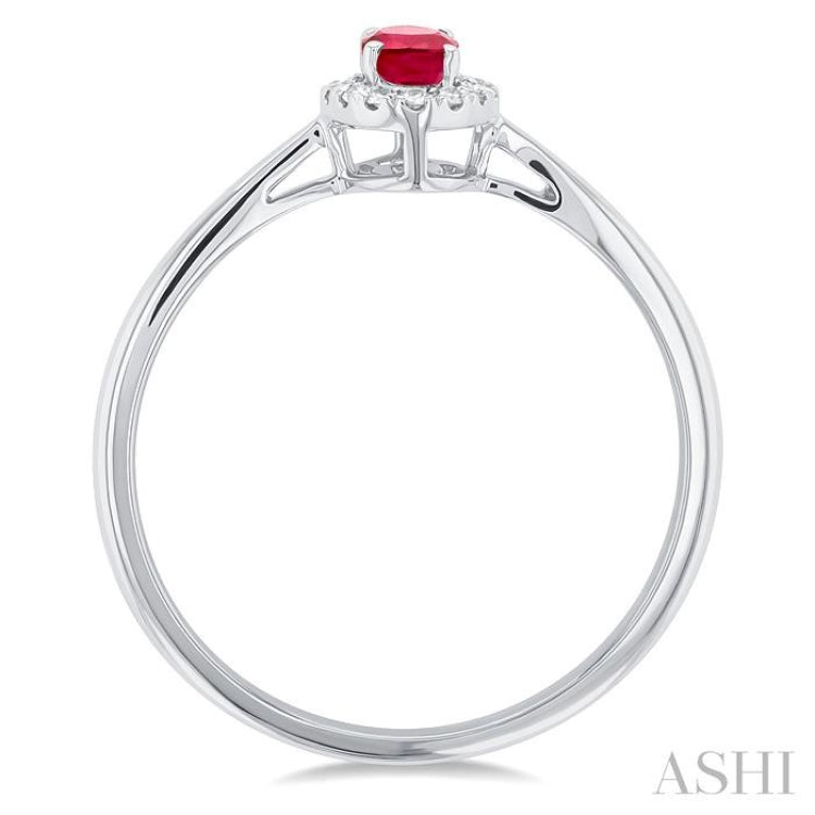 5x3 MM Oval Shape Ruby and 1/20 Ctw Single Cut Diamond Halo Precious Ring in 10K White Gold 5x3 MM Oval Shape Ruby and 1/20 Ctw Single Cut Diamond Halo Precious Ring in 10K White Gold