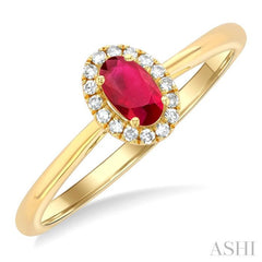5x3 MM Oval Shape Ruby and 1/20 Ctw Single Cut Diamond Halo Precious Ring in 10K Yellow Gold 5x3 MM Oval Shape Ruby and 1/20 Ctw Single Cut Diamond Halo Precious Ring in 10K Yellow Gold