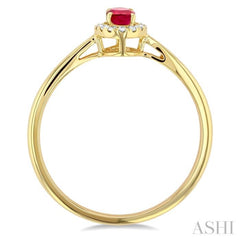 5x3 MM Oval Shape Ruby and 1/20 Ctw Single Cut Diamond Halo Precious Ring in 10K Yellow Gold 5x3 MM Oval Shape Ruby and 1/20 Ctw Single Cut Diamond Halo Precious Ring in 10K Yellow Gold