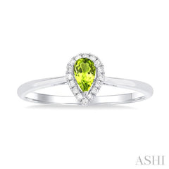 5x3 MM Pear Shape Peridot and 1/20 Ctw Single Cut Diamond Halo Semi-Precious Ring in 10K White Gold 5x3 MM Pear Shape Peridot and 1/20 Ctw Single Cut Diamond Halo Semi-Precious Ring in 10K White Gold