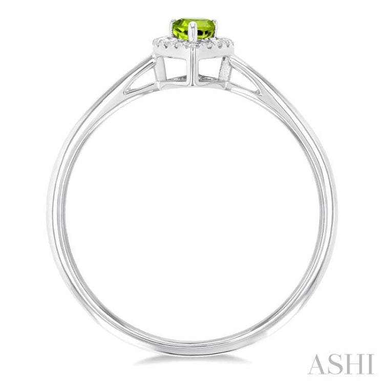 5x3 MM Pear Shape Peridot and 1/20 Ctw Single Cut Diamond Halo Semi-Precious Ring in 10K White Gold 5x3 MM Pear Shape Peridot and 1/20 Ctw Single Cut Diamond Halo Semi-Precious Ring in 10K White Gold