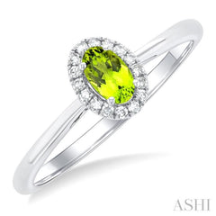 5x3 MM Oval Shape Peridot and 1/20 Ctw Single Cut Diamond Halo Semi-Precious Ring in 10K White Gold 5x3 MM Oval Shape Peridot and 1/20 Ctw Single Cut Diamond Halo Semi-Precious Ring in 10K White Gold