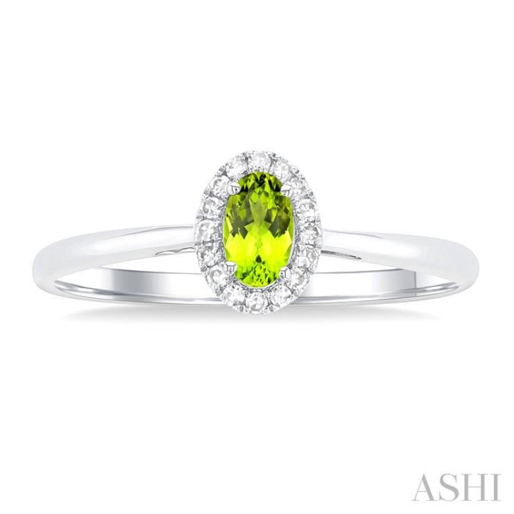 5x3 MM Oval Shape Peridot and 1/20 Ctw Single Cut Diamond Halo Semi-Precious Ring in 10K White Gold 5x3 MM Oval Shape Peridot and 1/20 Ctw Single Cut Diamond Halo Semi-Precious Ring in 10K White Gold