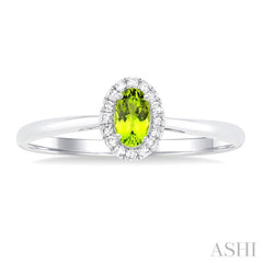 5x3 MM Oval Shape Peridot and 1/20 Ctw Single Cut Diamond Halo Semi-Precious Ring in 10K White Gold 5x3 MM Oval Shape Peridot and 1/20 Ctw Single Cut Diamond Halo Semi-Precious Ring in 10K White Gold