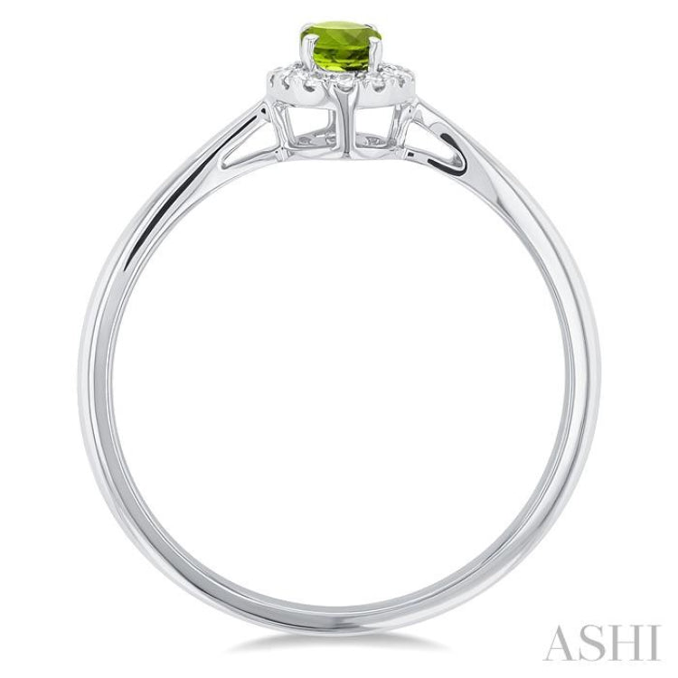 5x3 MM Oval Shape Peridot and 1/20 Ctw Single Cut Diamond Halo Semi-Precious Ring in 10K White Gold 5x3 MM Oval Shape Peridot and 1/20 Ctw Single Cut Diamond Halo Semi-Precious Ring in 10K White Gold