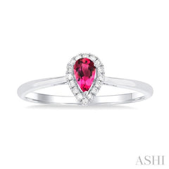 5x3 MM Pear Shape Pink Tourmaline and 1/20 Ctw Single Cut Diamond Halo Semi-Precious Ring in 10K White Gold 5x3 MM Pear Shape Pink Tourmaline and 1/20 Ctw Single Cut Diamond Halo Semi-Precious Ring in 10K White Gold