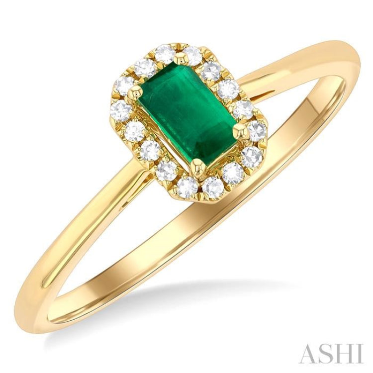 5x3 MM Octagonal Shape Emerald and 1/20 Ctw Single Cut Diamond Halo Precious Ring in 10K Yellow Gold 5x3 MM Octagonal Shape Emerald and 1/20 Ctw Single Cut Diamond Halo Precious Ring in 10K Yellow Gold
