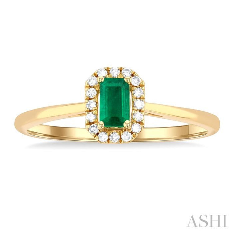5x3 MM Octagonal Shape Emerald and 1/20 Ctw Single Cut Diamond Halo Precious Ring in 10K Yellow Gold 5x3 MM Octagonal Shape Emerald and 1/20 Ctw Single Cut Diamond Halo Precious Ring in 10K Yellow Gold