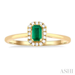 5x3 MM Octagonal Shape Emerald and 1/20 Ctw Single Cut Diamond Halo Precious Ring in 10K Yellow Gold 5x3 MM Octagonal Shape Emerald and 1/20 Ctw Single Cut Diamond Halo Precious Ring in 10K Yellow Gold
