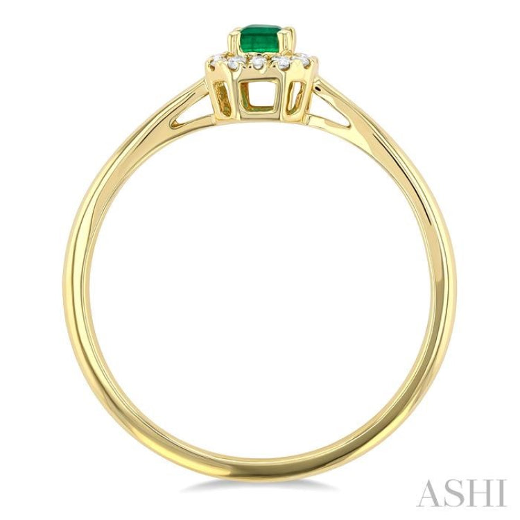 5x3 MM Octagonal Shape Emerald and 1/20 Ctw Single Cut Diamond Halo Precious Ring in 10K Yellow Gold 5x3 MM Octagonal Shape Emerald and 1/20 Ctw Single Cut Diamond Halo Precious Ring in 10K Yellow Gold