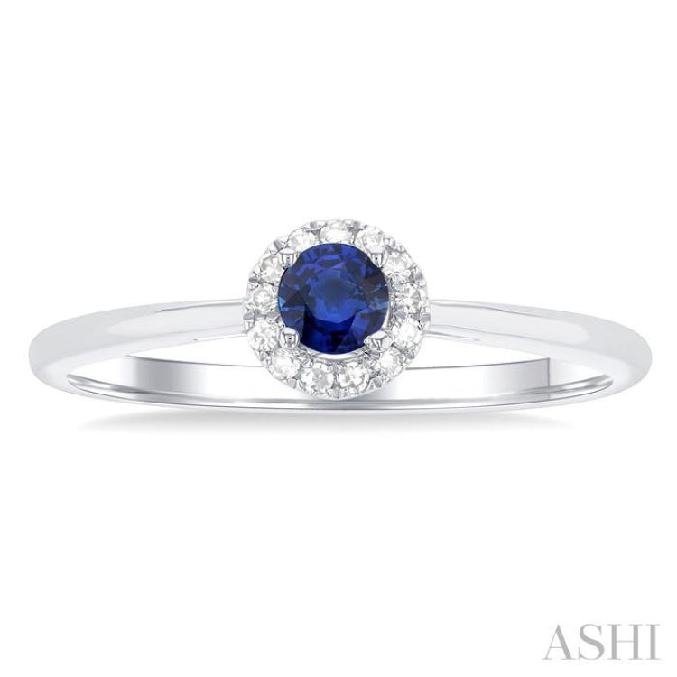 3.25 MM Round Sapphire and 1/20 Ctw Single Cut Diamond Halo Precious Ring in 10K White Gold 3.25 MM Round Sapphire and 1/20 Ctw Single Cut Diamond Halo Precious Ring in 10K White Gold