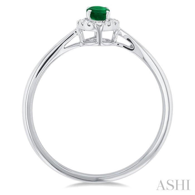 5x3 MM Oval Shape Emerald and 1/20 Ctw Single Cut Diamond Halo Precious Ring in 10K White Gold 5x3 MM Oval Shape Emerald and 1/20 Ctw Single Cut Diamond Halo Precious Ring in 10K White Gold