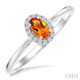 5x3 MM Oval Shape Citrine and 1/20 Ctw Round Cut Diamond Halo Semi-Precious Ring in 10K White Gold