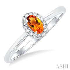 5x3 MM Oval Shape Citrine and 1/20 Ctw Single Cut Diamond Halo Semi-Precious Ring in 10K White Gold 5x3 MM Oval Shape Citrine and 1/20 Ctw Single Cut Diamond Halo Semi-Precious Ring in 10K White Gold