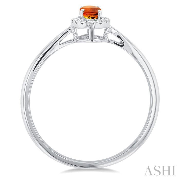 5x3 MM Oval Shape Citrine and 1/20 Ctw Single Cut Diamond Halo Semi-Precious Ring in 10K White Gold 5x3 MM Oval Shape Citrine and 1/20 Ctw Single Cut Diamond Halo Semi-Precious Ring in 10K White Gold