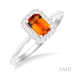 6x4 MM Octagonal Shape Citrine and 1/6 Ctw Round Cut Diamond Halo Semi-Precious Ring in 14K White Gold 6x4 MM Octagonal Shape Citrine and 1/6 Ctw Round Cut Diamond Halo Semi-Precious Ring in 14K White Gold