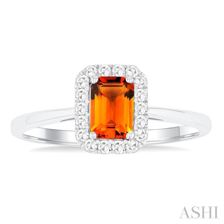 6x4 MM Octagonal Shape Citrine and 1/6 Ctw Round Cut Diamond Halo Semi-Precious Ring in 14K White Gold 6x4 MM Octagonal Shape Citrine and 1/6 Ctw Round Cut Diamond Halo Semi-Precious Ring in 14K White Gold