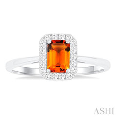 6x4 MM Octagonal Shape Citrine and 1/6 Ctw Round Cut Diamond Halo Semi-Precious Ring in 14K White Gold 6x4 MM Octagonal Shape Citrine and 1/6 Ctw Round Cut Diamond Halo Semi-Precious Ring in 14K White Gold