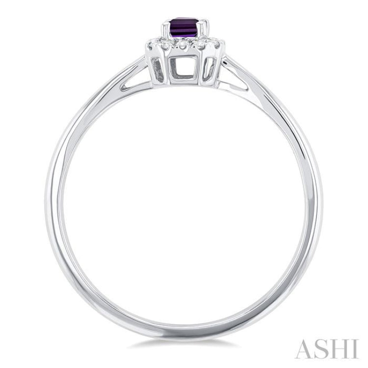5x3 MM Octagonal Shape Amethyst and 1/20 Ctw Single Cut Diamond Halo Semi-Precious Ring in 14K White Gold 5x3 MM Octagonal Shape Amethyst and 1/20 Ctw Single Cut Diamond Halo Semi-Precious Ring in 14K White Gold