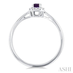 5x3 MM Octagonal Shape Amethyst and 1/20 Ctw Single Cut Diamond Halo Semi-Precious Ring in 14K White Gold 5x3 MM Octagonal Shape Amethyst and 1/20 Ctw Single Cut Diamond Halo Semi-Precious Ring in 14K White Gold